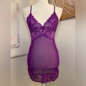 Fredericks of Hollywood Lace Chemise Dress Lingerie Size S Purple
